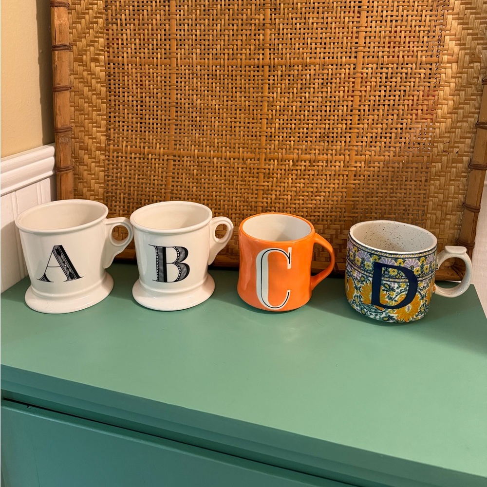 ANTHROPOLOGIE INITIAL MUGS NWOT